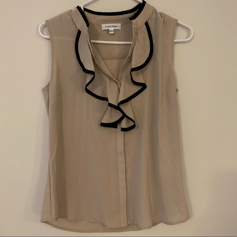 Calvin Klein Tan Ruffle Tank Top